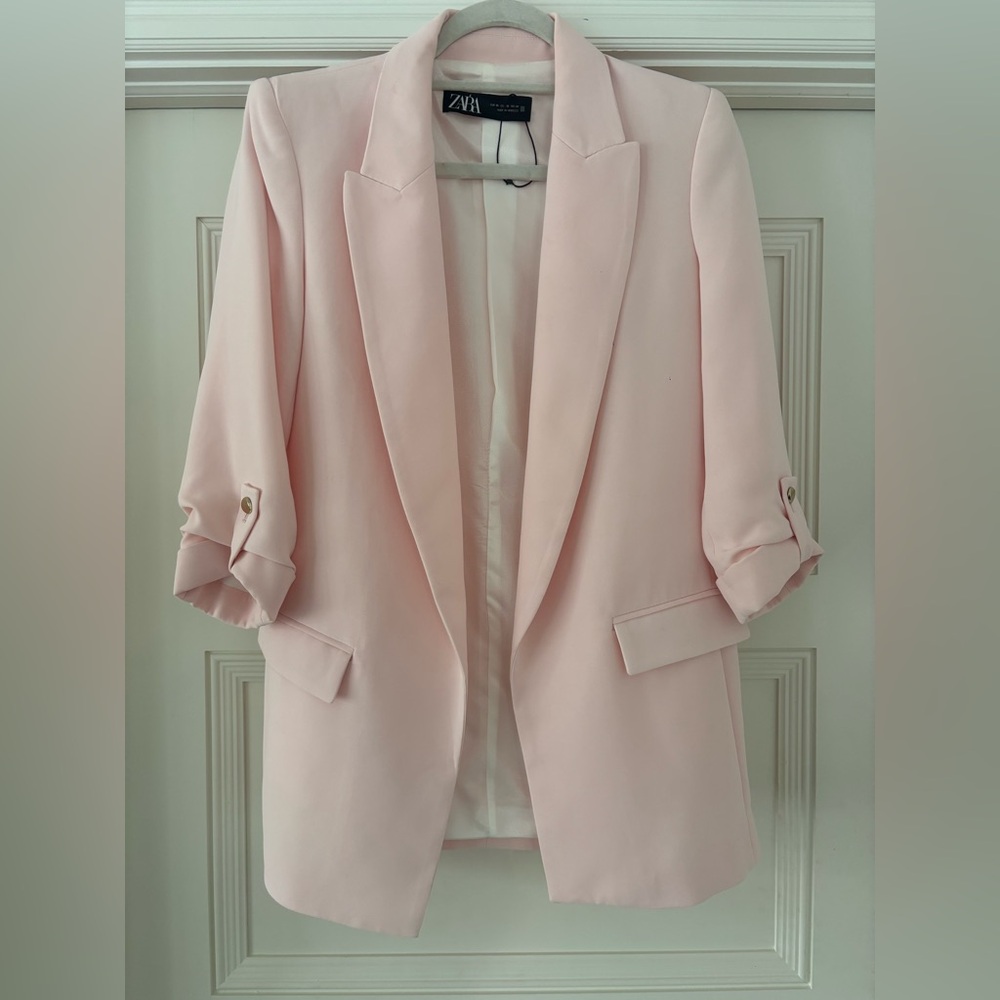 Zara Light Pink Blazer with Turned Up Sleeves | Size: XS